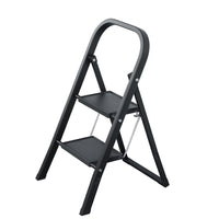 2 Step Ladder, Step Stool For Adults, Folding Step Stool With Wide Anti Slip Pedal, Sturdy Steel Ladder Black Iron Plastic