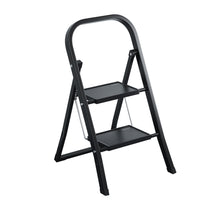 2 Step Ladder, Step Stool For Adults, Folding Step Stool With Wide Anti Slip Pedal, Sturdy Steel Ladder Black Iron Plastic