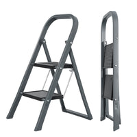 2 Step Ladder, Step Stool For Adults, Folding Step Stool With Wide Anti Slip Pedal, Sturdy Steel Ladder Gray Iron Plastic