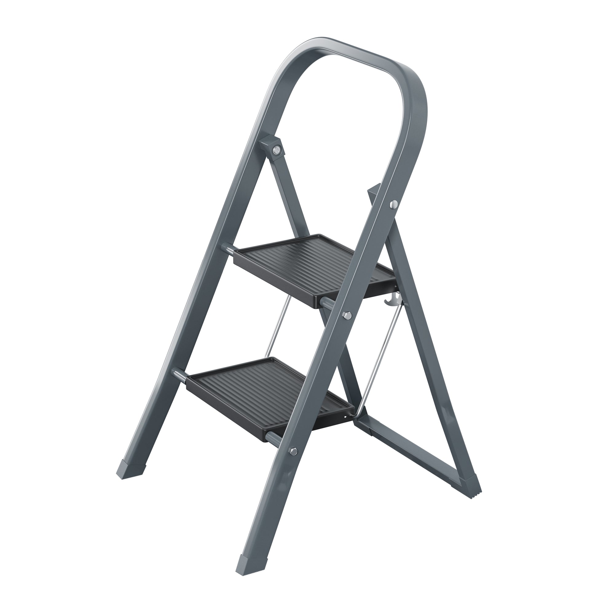 2 Step Ladder, Step Stool For Adults, Folding Step Stool With Wide Anti Slip Pedal, Sturdy Steel Ladder Gray Iron Plastic