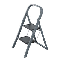 2 Step Ladder, Step Stool For Adults, Folding Step Stool With Wide Anti Slip Pedal, Sturdy Steel Ladder Gray Iron Plastic