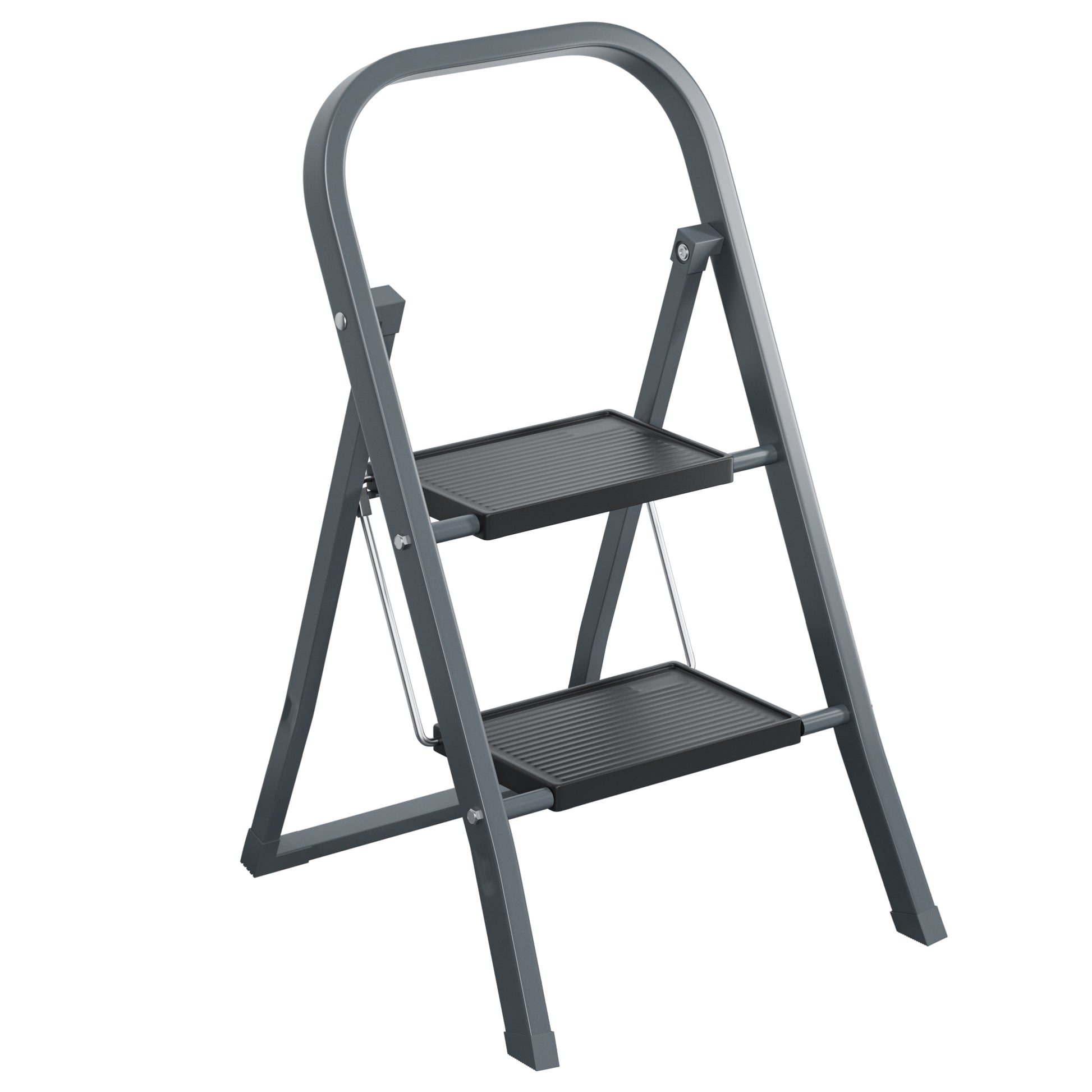 2 Step Ladder, Step Stool For Adults, Folding Step Stool With Wide Anti Slip Pedal, Sturdy Steel Ladder Gray Iron Plastic