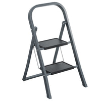 2 Step Ladder, Step Stool For Adults, Folding Step Stool With Wide Anti Slip Pedal, Sturdy Steel Ladder Gray Iron Plastic