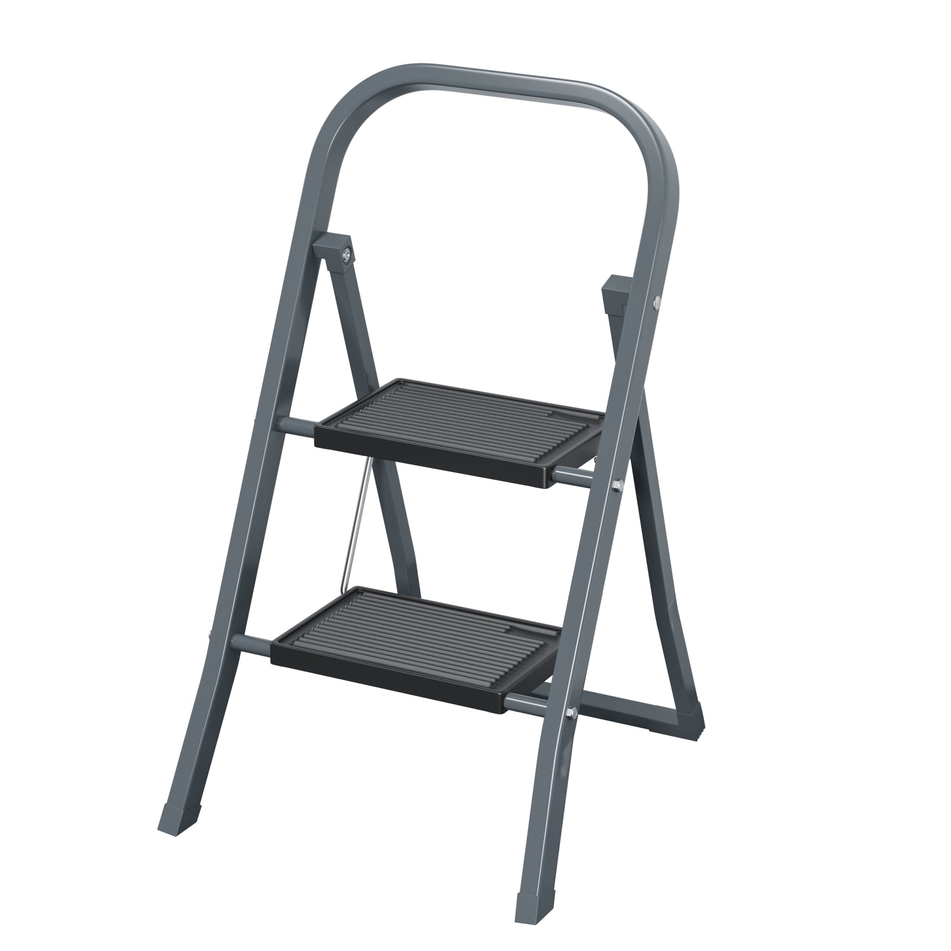 2 Step Ladder, Step Stool For Adults, Folding Step Stool With Wide Anti Slip Pedal, Sturdy Steel Ladder Gray Iron Plastic