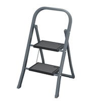 2 Step Ladder, Step Stool For Adults, Folding Step Stool With Wide Anti Slip Pedal, Sturdy Steel Ladder Gray Iron Plastic