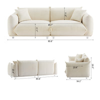 87'' Oversized Loveseat Sofa For Living Room, Sherpa Sofa With Metal Legs, 3 Seater Sofa, Solid Wood Frame Couch With 2 Pillows, For Apartment Office Living Room White White Foam Fabric