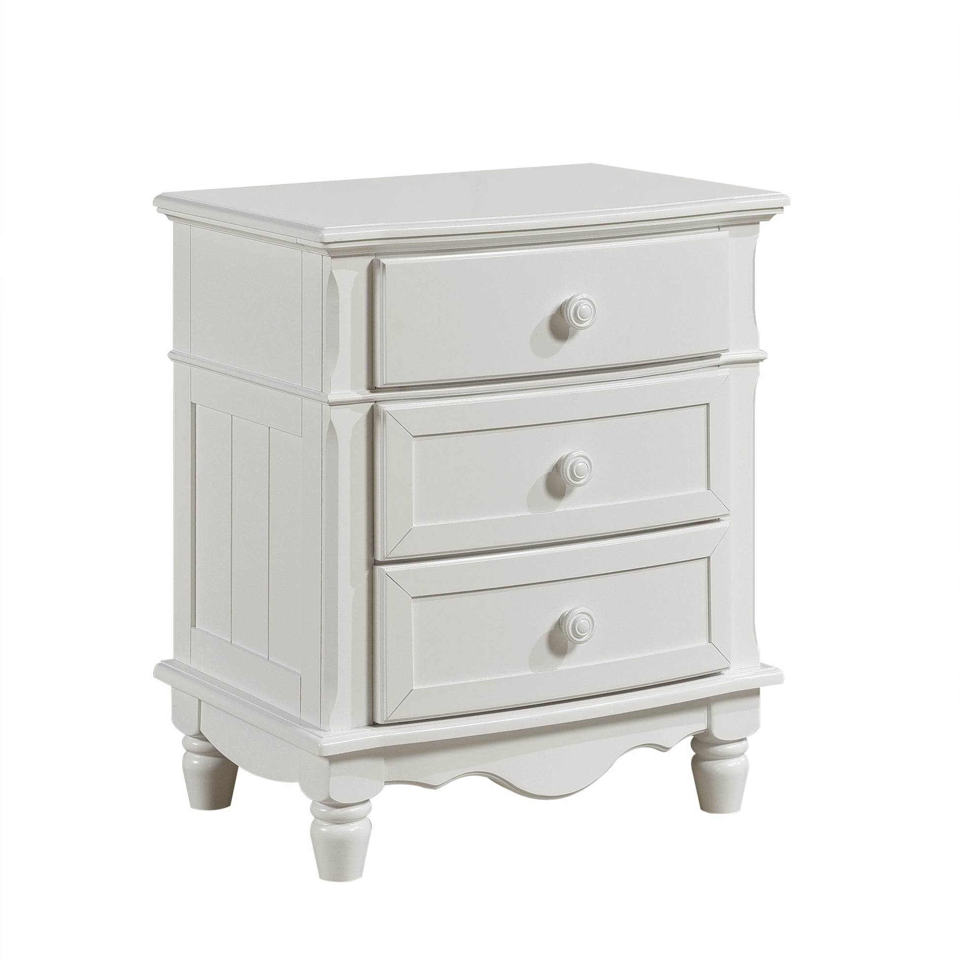 Classic Traditional White Finish 3 Drawers Nightstand 1Pc Decorative Accents Wooden Bedroom Furniture Bedside Table Turned Feet White 3 Drawers Bedroom Bedside Cabinet Classic,Traditional Drawers