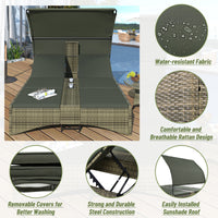 Patio Daybed Outdoor Daybed Outdoor Rattan Sun Lounger With Shelter Roof With Adjustable Backrest, Storage Box And 2 Cup Holders For Patio, Balcony, Poolside,Grey Yes Grey Seats 2 Water Resistant Frame Water Resistant Cushion Garden & Outdoor Sectional