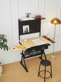 Drafting Table With Metal Perforated Board Pannel Black Brown Mdf Metal