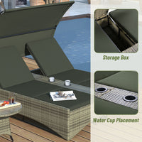 Patio Daybed Outdoor Daybed Outdoor Rattan Sun Lounger With Shelter Roof With Adjustable Backrest, Storage Box And 2 Cup Holders For Patio, Balcony, Poolside,Grey Yes Grey Seats 2 Water Resistant Frame Water Resistant Cushion Garden & Outdoor Sectional