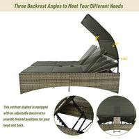 Patio Daybed Outdoor Daybed Outdoor Rattan Sun Lounger With Shelter Roof With Adjustable Backrest, Storage Box And 2 Cup Holders For Patio, Balcony, Poolside,Grey Yes Grey Seats 2 Water Resistant Frame Water Resistant Cushion Garden & Outdoor Sectional