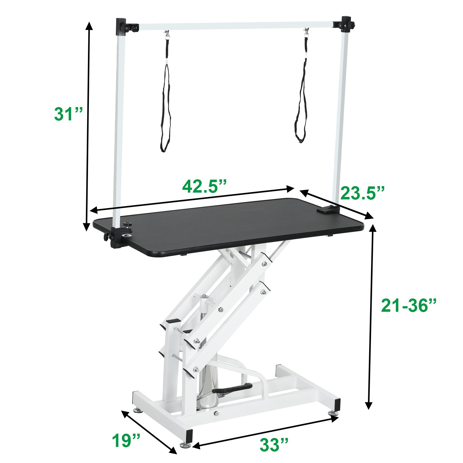 43 Inch Adjustable Heavy Type Hydraulic Pet Dog Grooming Table Upgraded Professional Drying Table Heavy Duty Frame With Adjustable Arm And Noose Black White Carbon Steel