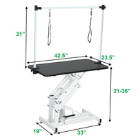 43 Inch Adjustable Heavy Type Hydraulic Pet Dog Grooming Table Upgraded Professional Drying Table Heavy Duty Frame With Adjustable Arm And Noose Black White Carbon Steel