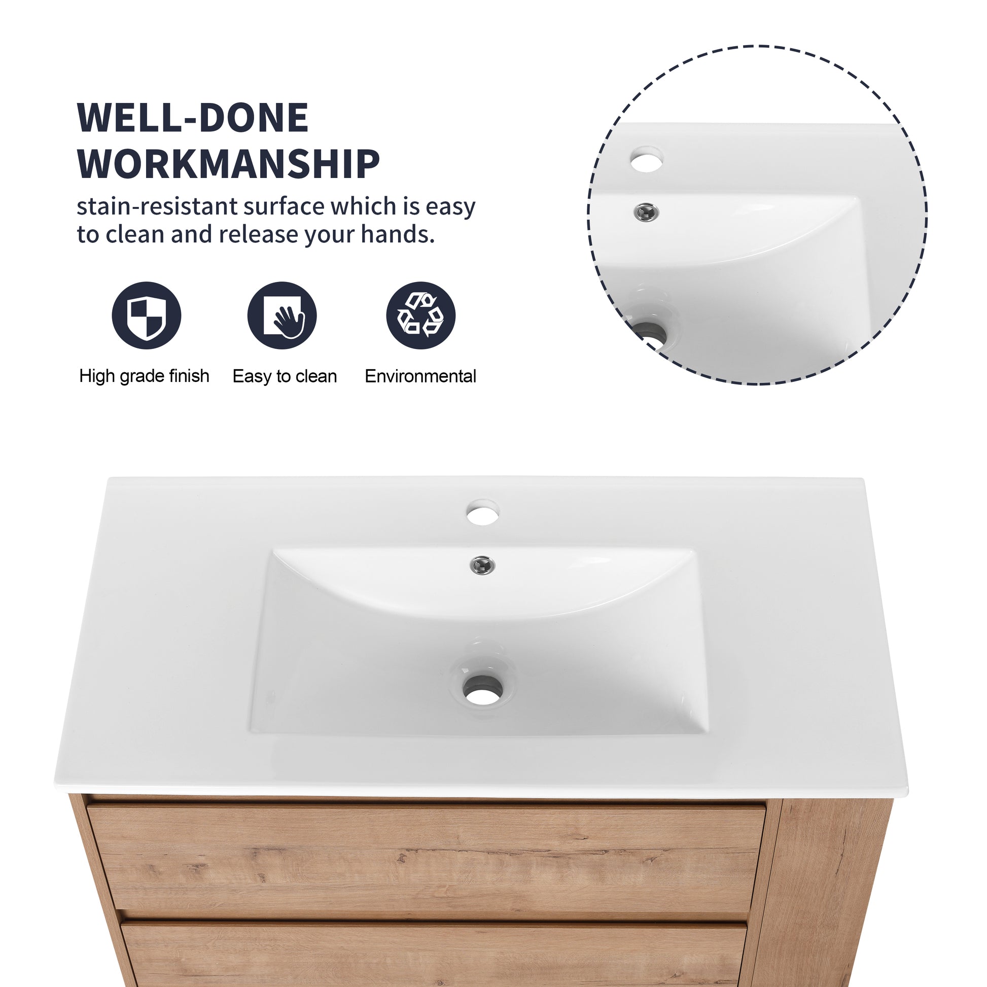 36" Wall Mounting Bathroom Vanity With Ceramic Sink, Soft Close Drawer 2 Imitative Oak 1 Bathroom Wall Mounted Modern Plywood