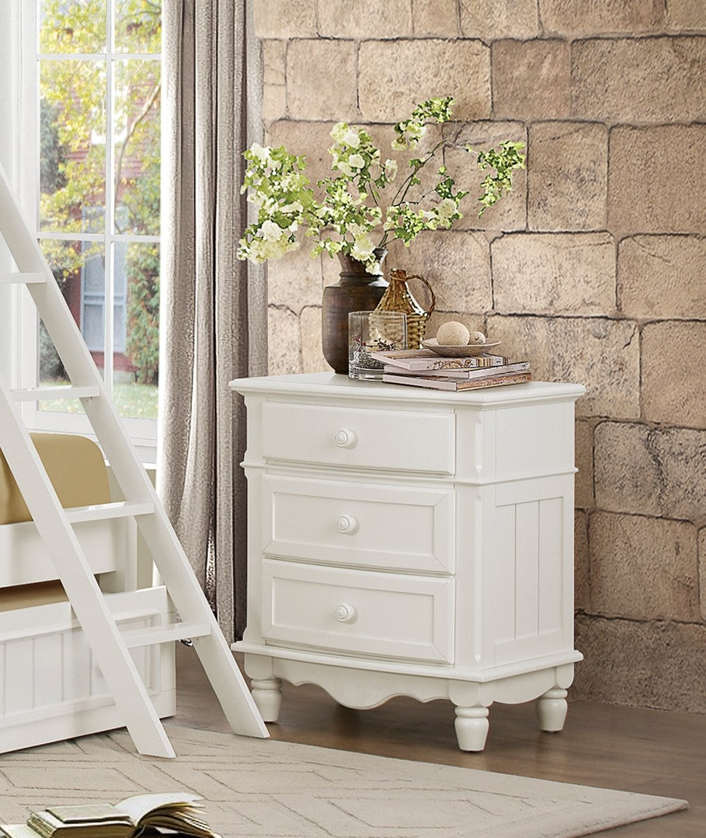 Classic Traditional White Finish 3 Drawers Nightstand 1Pc Decorative Accents Wooden Bedroom Furniture Bedside Table Turned Feet White 3 Drawers Bedroom Bedside Cabinet Classic,Traditional Drawers