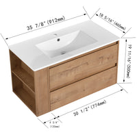 36" Wall Mounting Bathroom Vanity With Ceramic Sink, Soft Close Drawer 2 Imitative Oak 1 Bathroom Wall Mounted Modern Plywood