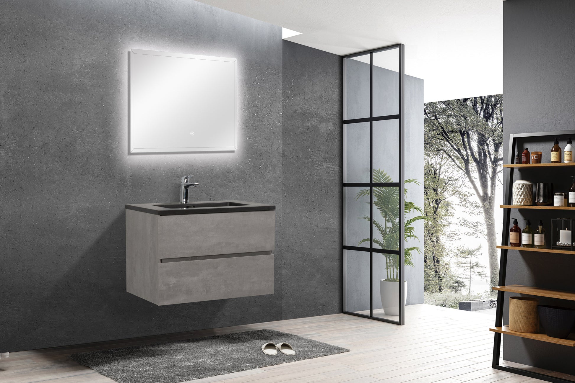 30" Floating Bathroom Vanity With Sink, Modern Wall Mounted Bathroom Storage Vanity Cabinet With Black Quartz Sand Top Basin And Soft Close Drawers, 24V12 30Gr Grey 24Vedi 30B 2 Grey Bathroom Wall Mounted Plywood