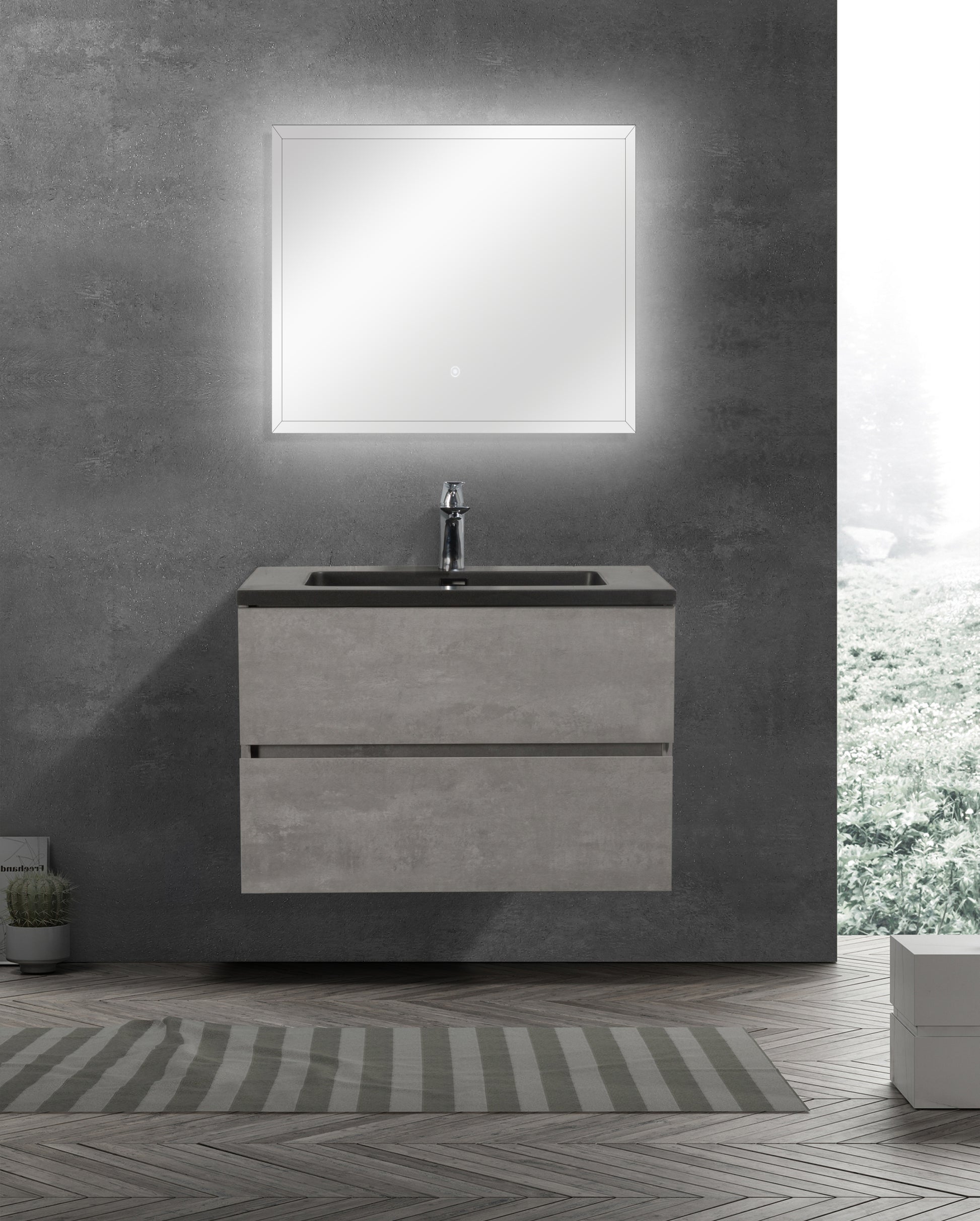 30" Floating Bathroom Vanity With Sink, Modern Wall Mounted Bathroom Storage Vanity Cabinet With Black Quartz Sand Top Basin And Soft Close Drawers, 24V12 30Gr Grey 24Vedi 30B 2 Grey Bathroom Wall Mounted Plywood