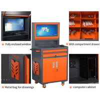 Industrial Pc Cabinet Metal Computer Cabinet Industrial Mobile Security Lcd Computer Cabinet Enclosure, Gray Orange, Suitable For Up To 27 Inch Monitors Gray Abs Steel Q235