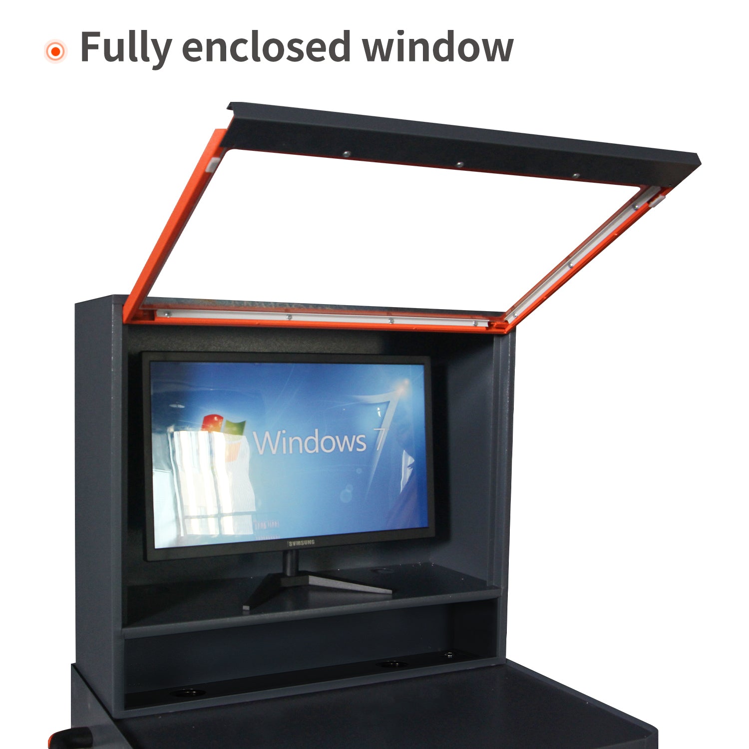 Industrial Pc Cabinet Metal Computer Cabinet Industrial Mobile Security Lcd Computer Cabinet Enclosure, Gray Orange, Suitable For Up To 27 Inch Monitors Gray Abs Steel Q235