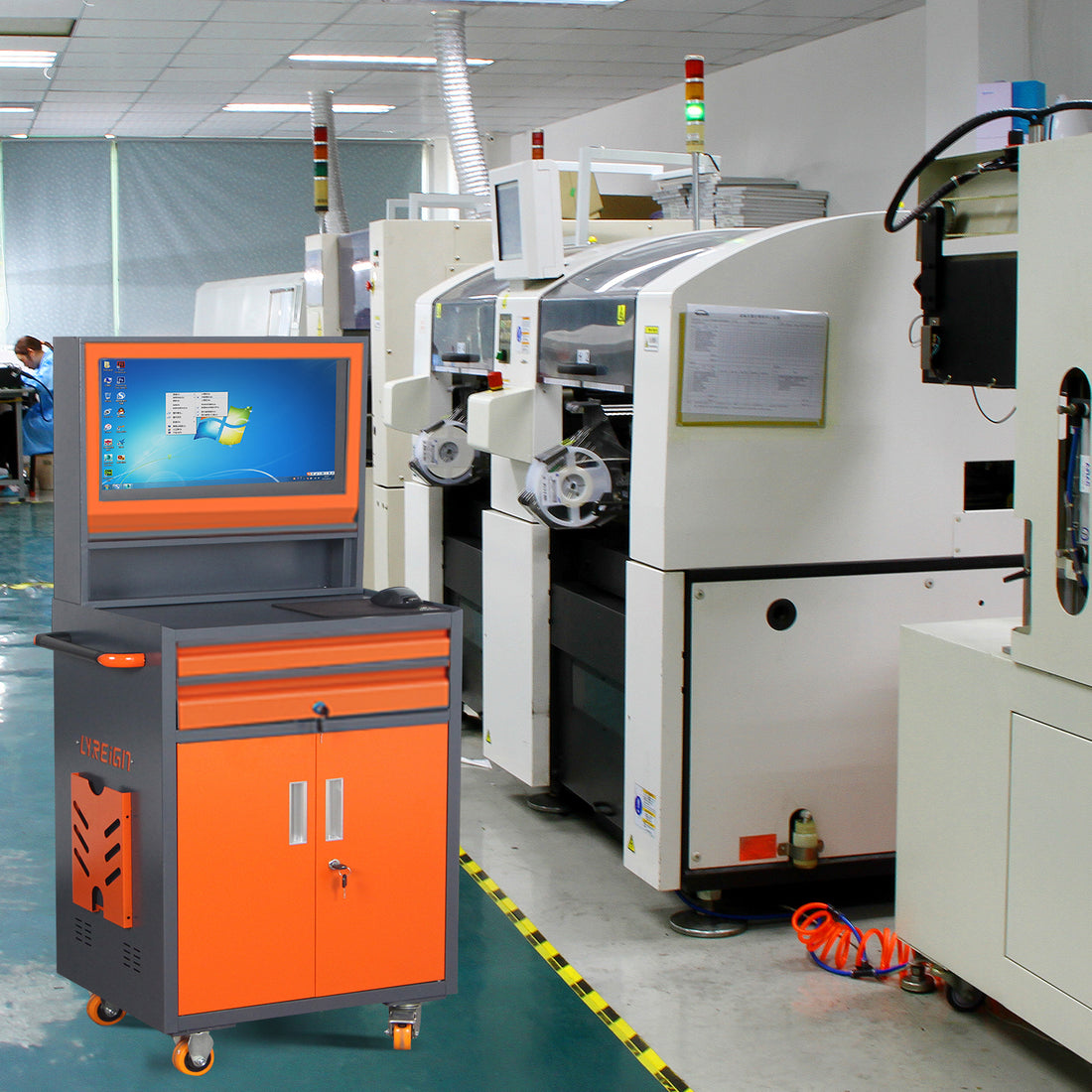 Industrial Pc Cabinet Metal Computer Cabinet Industrial Mobile Security Lcd Computer Cabinet Enclosure, Gray Orange, Suitable For Up To 27 Inch Monitors Gray Abs Steel Q235