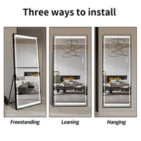 Led Mirror Full Length Mirror With Lights Wide Standing Tall Full Size Mirror For Bedroom Giant Full Body Mirror Large Floor Mirror With Lights Stand Up Dressing Big Lighted Mirror Black Luxury,Modern Glass Aluminium