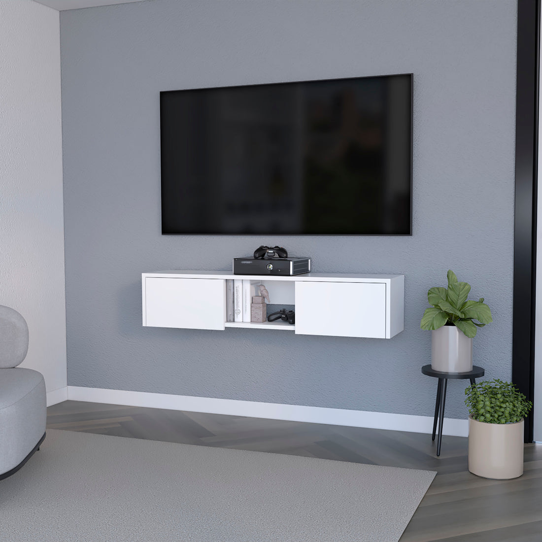 Tabor Floating Tv Stand, Wall Unit With 2 Doors