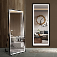 Led Mirror Full Length Mirror With Lights Wide Standing Tall Full Size Mirror For Bedroom Giant Full Body Mirror Large Floor Mirror With Lights Stand Up Dressing Big Lighted Mirror Black Luxury,Modern Glass Aluminium