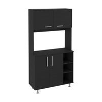 95 Pantry Kit, Four Legs, Double Door Cabinet, Three Shelves Black Freestanding Black Kitchen Shelves Included Modern Particle Board Particle Board