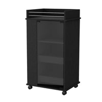 Lusk Bar Cart With 2 Bottle Holder Shelf, Glass Door And Casters Black Particle Board Engineered Wood