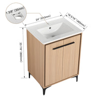 24 Inch Bathroom Vanity Base With Basin, Storage Cabinet With Doors, Engineered Wood Oak Bathroom American Design Ceramic Engineered Wood