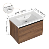 Brown 30 Inch Bathroom Vanity With Resin Countertop Sink, 2 Doors Bathroom Cabinet Set Brown Bathroom American Design Engineered Wood