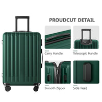 24 Inch Checked Luggage With 360 Spinner Wheels Suitcases With Hard Sided Lightweight Abs Material Green Abs