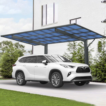 Outdoor Carport, 17.44Ft*9Ft*11Ft Single Carport Aluminum Metal Frame And Polycarbonate Panels Car Port For Outdoor Driveway Car, Truck Charcoal Aluminum