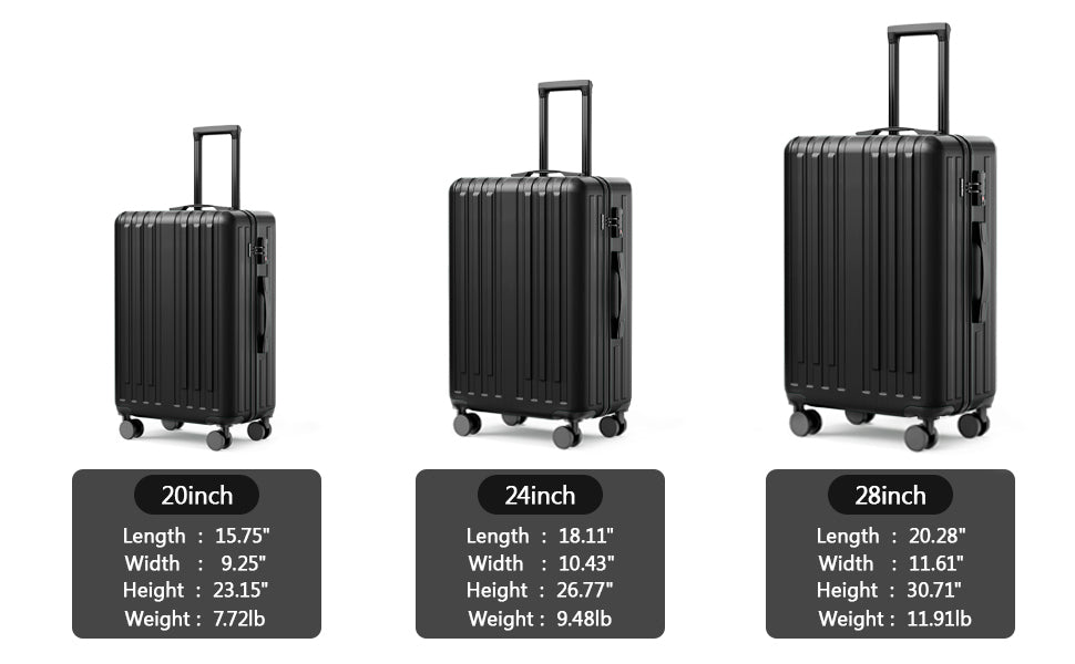 20 Inch Carry On Luggage With 360 Spinner Wheels Suitcases With Hard Sided Lightweight Abs Material Black Abs