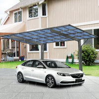 Outdoor Carport, 17.44Ft*9Ft*11Ft Single Carport Aluminum Metal Frame And Polycarbonate Panels Car Port For Outdoor Driveway Car, Truck Charcoal Aluminum