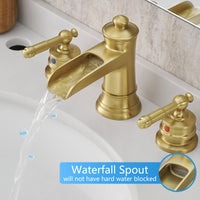 Bathroom Faucets For Sink 3 Hole Nickel Gold 8 Inch Widespread Bathroom Sink Faucet With Pop Up Drain Double Lever Handle Faucet Bathroom Vanity Faucet Basin Mixer Tap Faucet With Hose Bathroom Joystick Geometric Two Brushed Gold Side Sprayer Deck