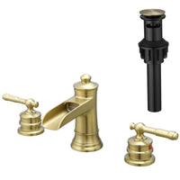 Bathroom Faucets For Sink 3 Hole Nickel Gold 8 Inch Widespread Bathroom Sink Faucet With Pop Up Drain Double Lever Handle Faucet Bathroom Vanity Faucet Basin Mixer Tap Faucet With Hose Bathroom Joystick Geometric Two Brushed Gold Side Sprayer Deck