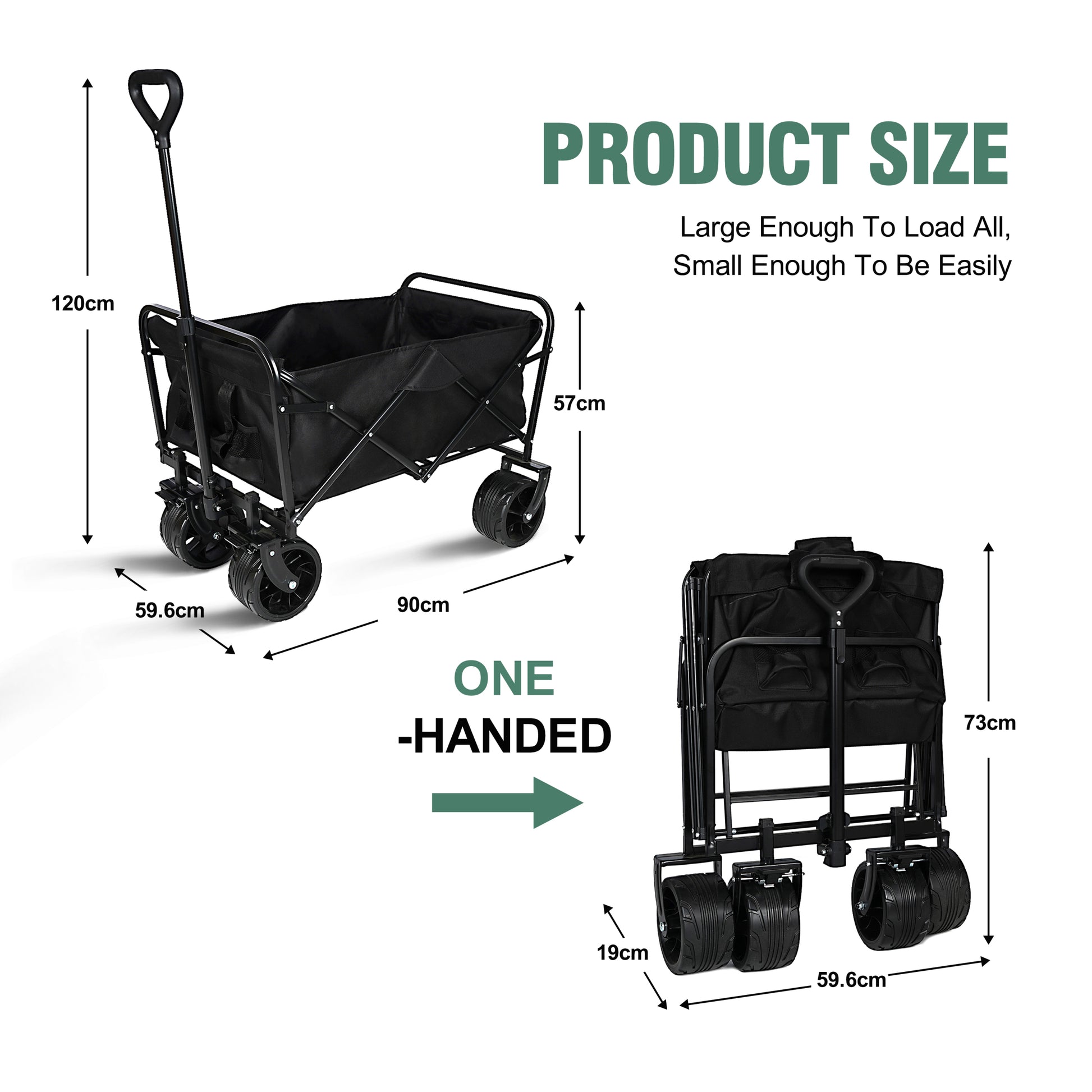 100L Collapsible Folding Beach Wagon Cart With 220Lbs Large Capacity, Wagons Carts Heavy Duty Foldable With Big Wheels For Sand, Garden, Camping Black Garden & Outdoor Metal Waterproof Fabric