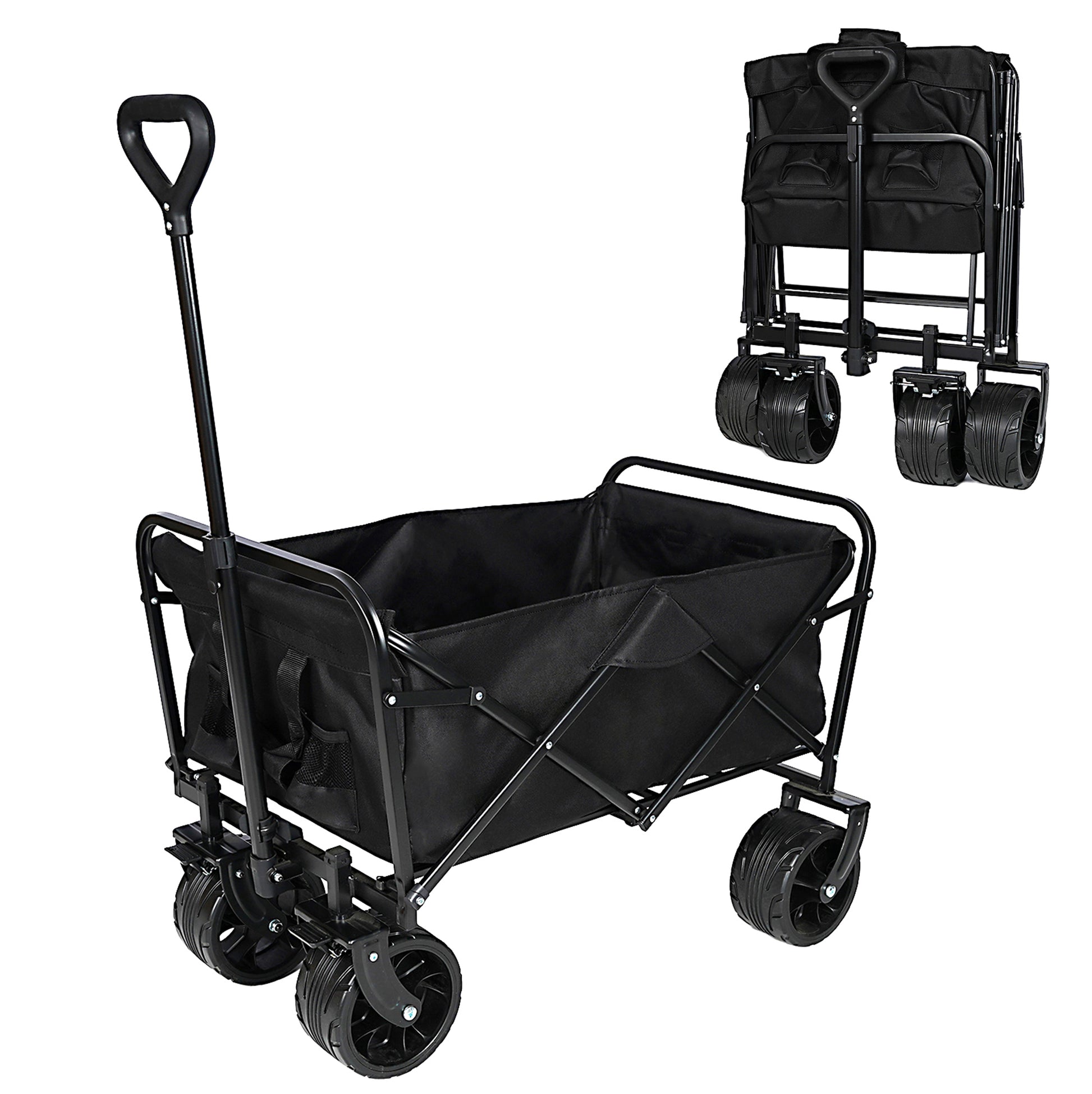 100L Collapsible Folding Beach Wagon Cart With 220Lbs Large Capacity, Wagons Carts Heavy Duty Foldable With Big Wheels For Sand, Garden, Camping Black Garden & Outdoor Metal Waterproof Fabric