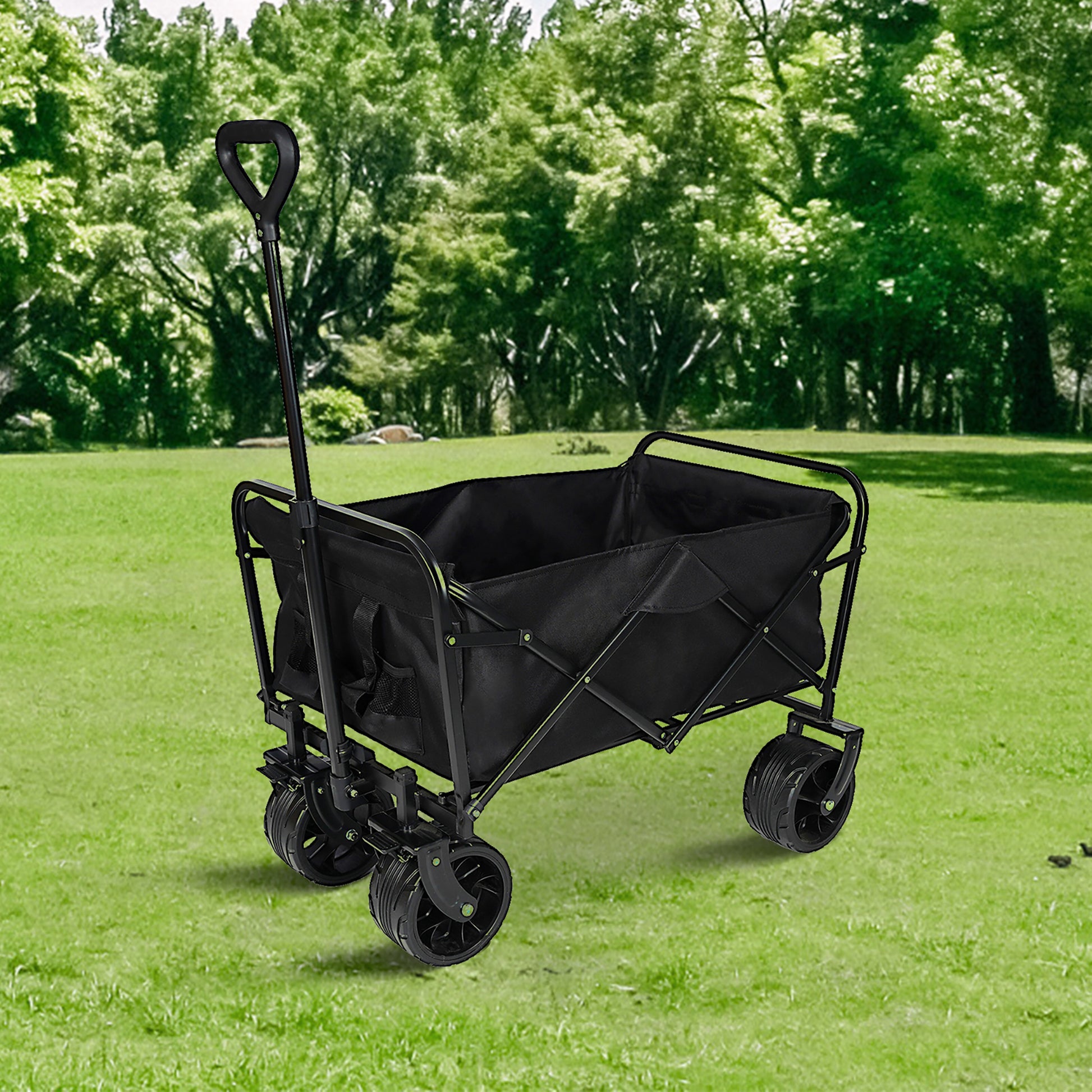 100L Collapsible Folding Beach Wagon Cart With 220Lbs Large Capacity, Wagons Carts Heavy Duty Foldable With Big Wheels For Sand, Garden, Camping Black Garden & Outdoor Metal Waterproof Fabric