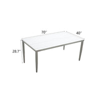 Outdoor Patio Aluminum 40"X70" Two Tone Table Top Rectangle Dining Table With Tapered Feet & Umbrella Hole, Matte White Grayish Dining Set Matte White Grayish Rust Resistant Frame Garden & Outdoor Modern Multiple Chairs Seating Group Aluminum