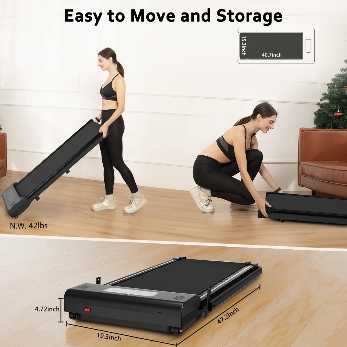 Under Desk Treadmill, Walking Pad, 2 In 1 Portable Treadmill With Handle Remote Control Led Display, Walking Jogging Machine For Home Office Use 265 Lbs Black Abs Rubber Steel Q235