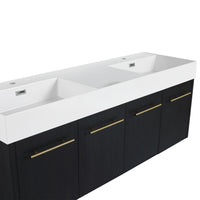 60 Inch Wall Mounted Bathroom Vanity With Sink, Thick Edged Double Resin Sink, Kd Package Black Chestnut 4 Bathroom Wall Mounted Modern Plywood