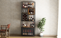 82.7" Industrial Tall Black Bar Wine Rack Cabinet With Glass Holder Wood Home Bar Cabinet Walnut Black Dining Room Industrial Mdf Metal