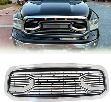 Chrome Big Horn Style Front Grille For 2013 2014 2015 2016 2017 2018 Dodge Ram 1500 Matt Black Abs Abs