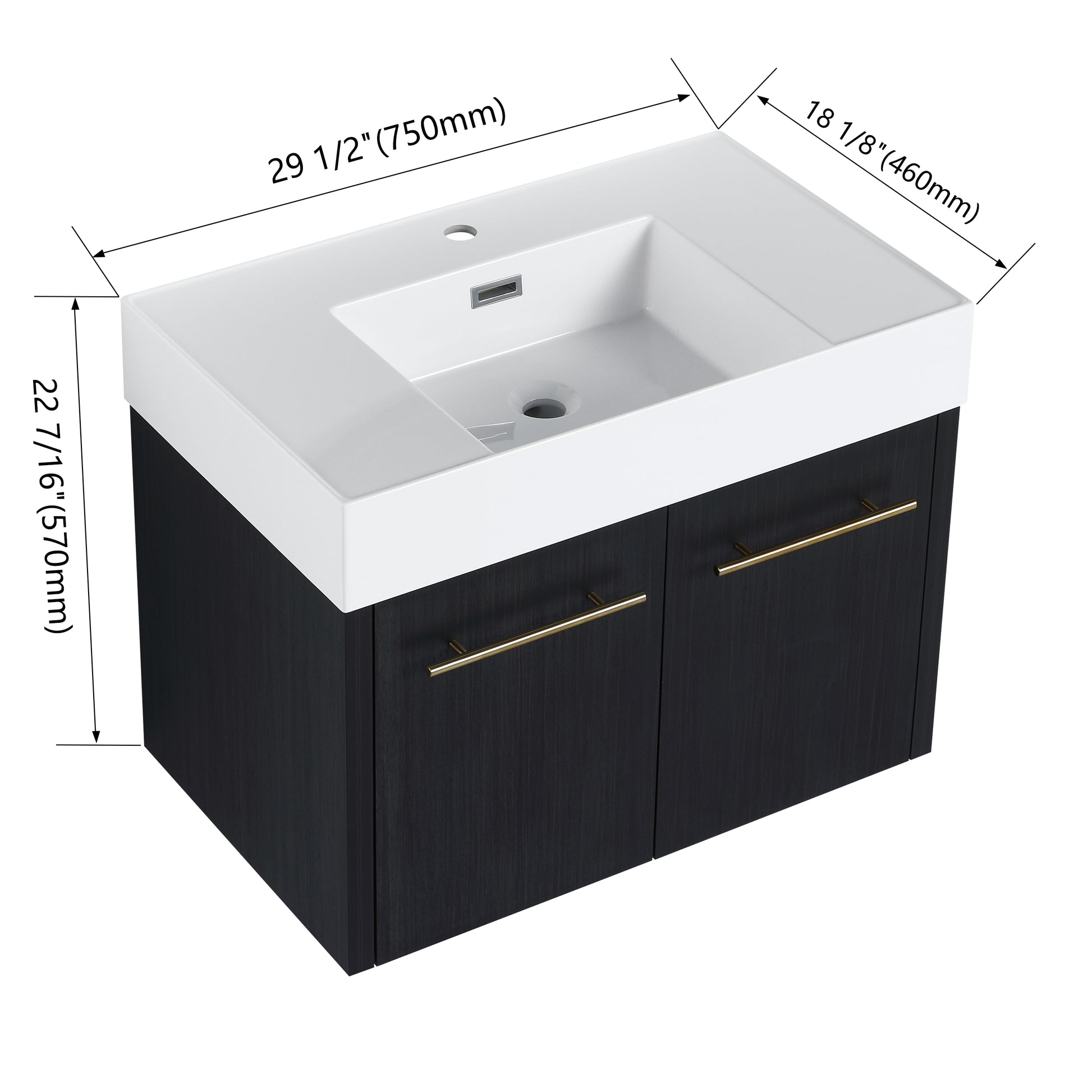 30 Inch Wall Mounted Bathroom Vanity With Sink, Thick Edged Resin Basin, Kd Package Black Chestnut 2 Bathroom Wall Mounted Modern Plywood