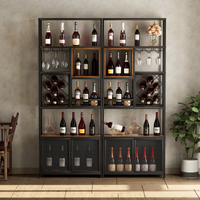 82.7" Industrial Tall Black Bar Wine Rack Cabinet With Glass Holder Wood Home Bar Cabinet Walnut Black Dining Room Industrial Mdf Metal