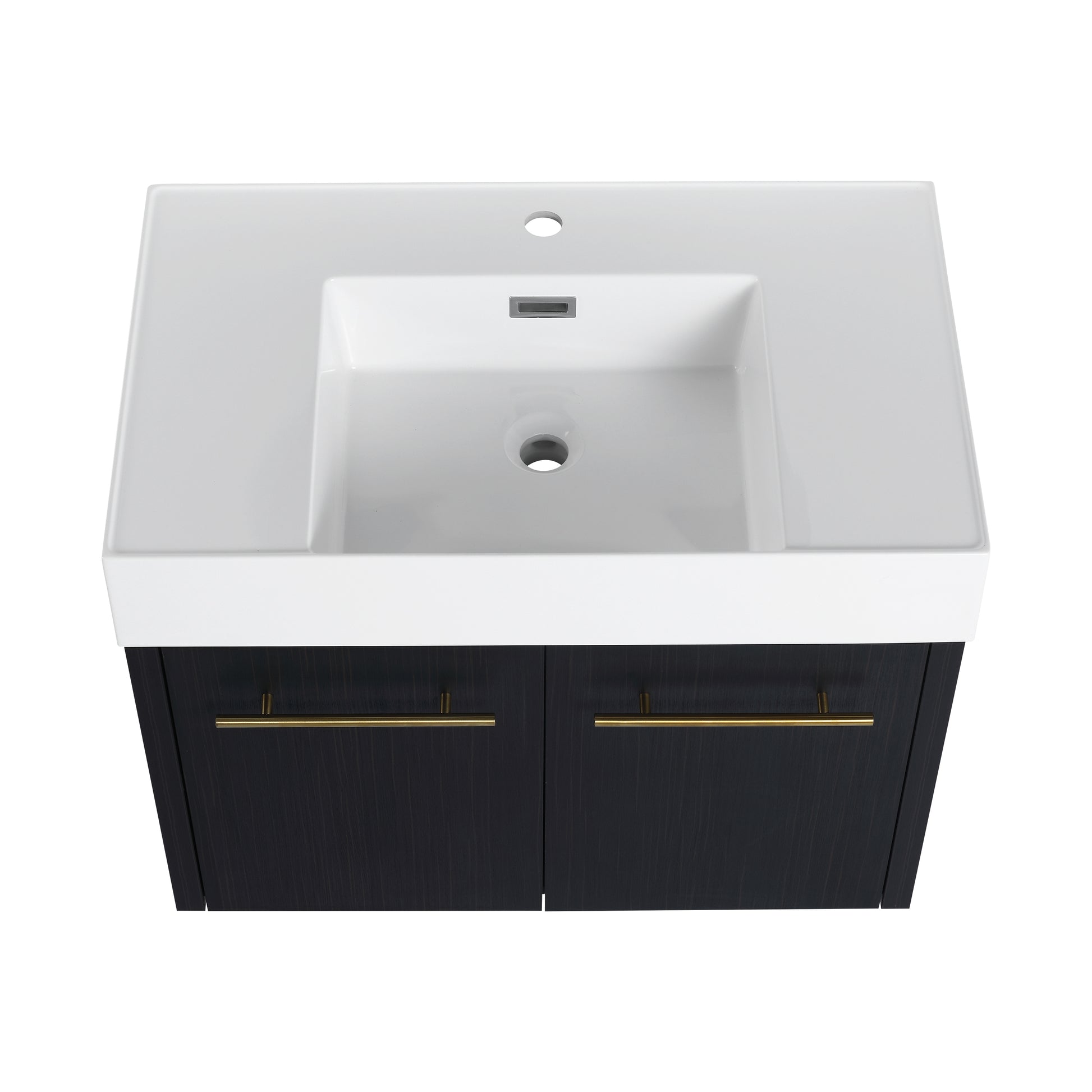 30 Inch Wall Mounted Bathroom Vanity With Sink, Thick Edged Resin Basin, Kd Package Black Chestnut 2 Bathroom Wall Mounted Modern Plywood