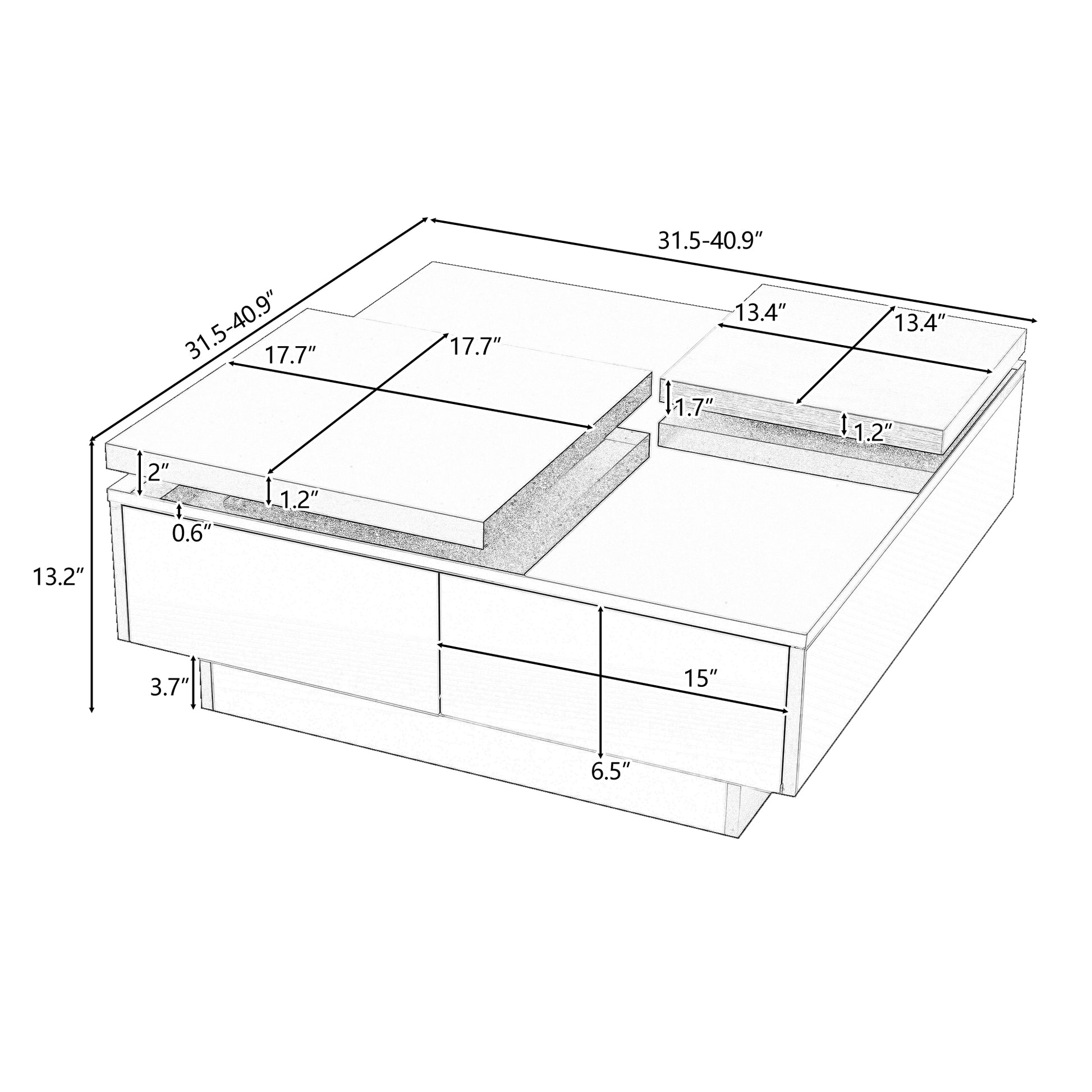 Movable Top Coffee Table, Modern Square Wood Coffee Table With High Gloss Finish, 4 Hidden Storage Drawers For Living Room Date Of Expected Arrival: 11.25 Black Mdf